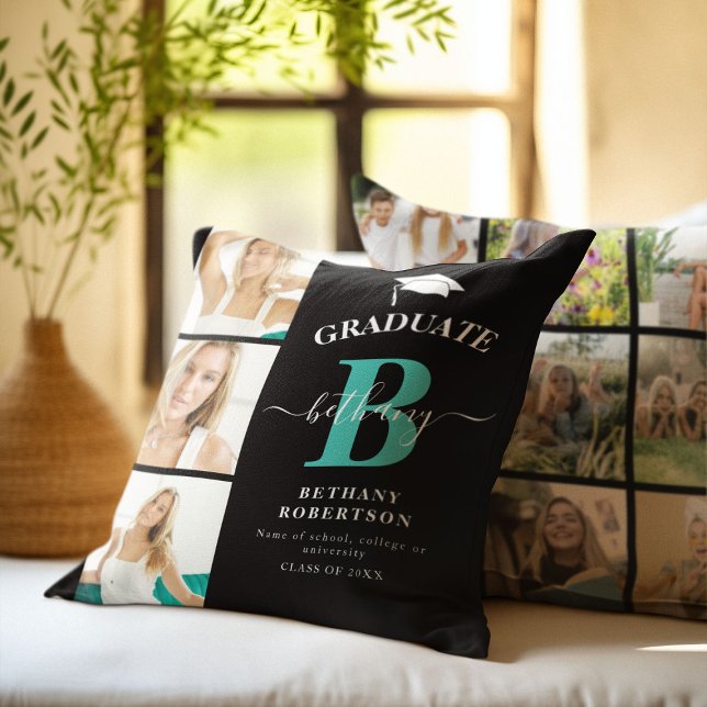 Elegant Afstuderen Monogram Foto College Afstudere Kussen (Creator heeft geüpload)