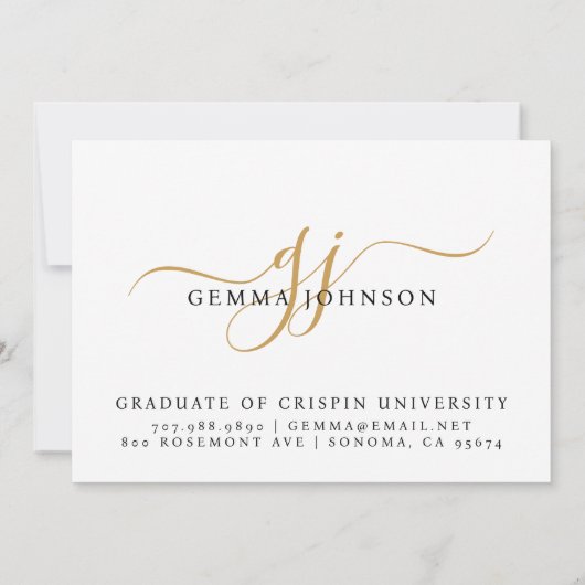 Elegant Afstuderen Naam Gold Monogram Aankondiging (Achterkant)
