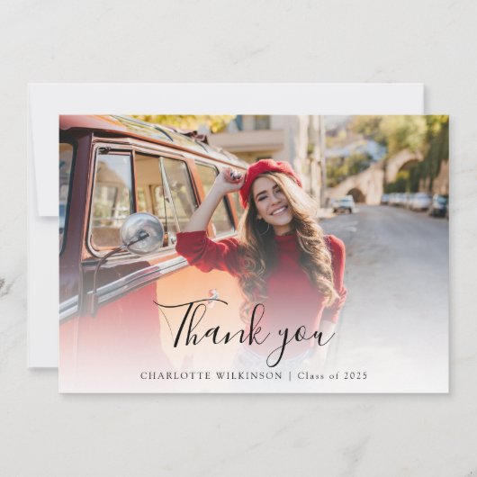 Elegant Afstuderen Photo Script Afstuderen 2025 Bedankkaart (Voorkant)