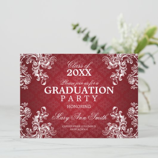 Elegant Afstuderen Royal Scroll Red Kaart (Staand voorkant)