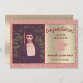 Elegant Afstuderen Roze Gold Sparkle Class of 2021 Aankondiging (Voorkant / Achterkant)