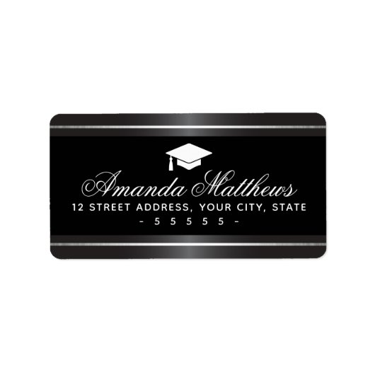 Elegant afstuderen satin gray faux Silver Border Etiket (Voorkant)