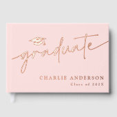 Elegant afstuderen script afstuderen pet lichtroze gastenboek (Voorkant)