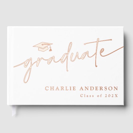 Elegant afstuderen script afstuderen pet naam wit gastenboek (Voorkant)