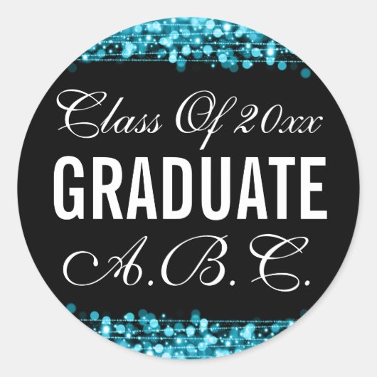 Elegant Afstuderen Turquoise Lichten & Sparkles Ronde Sticker (Voorkant)