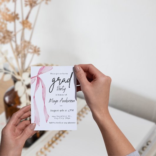 Elegant Afstuderen Uitnodiging met Pink Bow