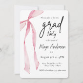 Elegant Afstuderen Uitnodiging met Pink Bow (Voorkant)