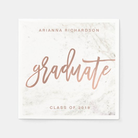 Elegant Afstuderen | Wit marmer en faux Roos goud Servet (Voorkant)