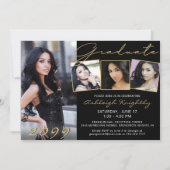 Elegant Afstuderen Zwart Goud Script 4 Foto Kaart (Voorkant)