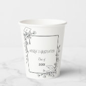 Elegant Afstuderen Zwart-wit Bloemenrand Papieren Bekers (Voorkant)
