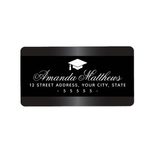 Elegant afstuderen zwarte en satin grijze grens etiket (Voorkant)