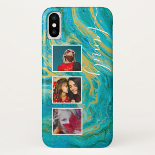 Elegant Agate Green Blue & Gold Marble Photo iPhone X Hoesje