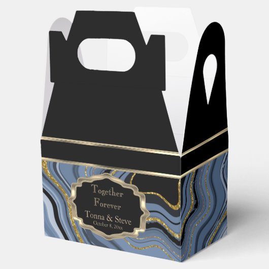 Elegant Agate Marble met zwart, goud en blauw Bedankdoosjes (Geopend)