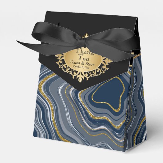 Elegant Agate Marmer met grijs blauw en goud Bedankdoosjes (Voorkant Zijde)