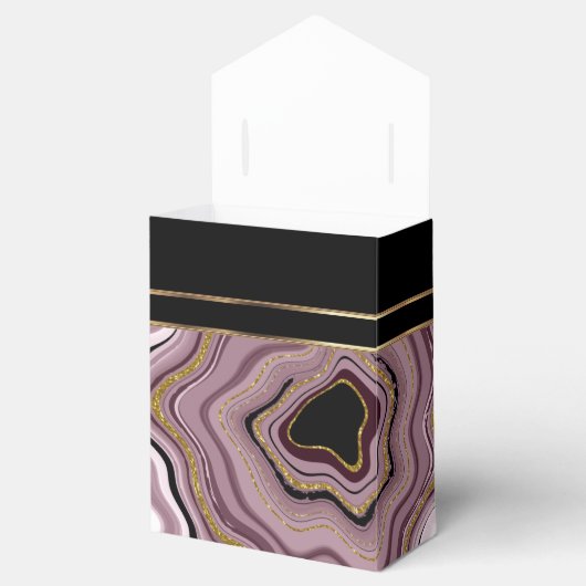 Elegant Agate Marmer met Mauve, Black en Gold Bedankdoosjes (Geopend)