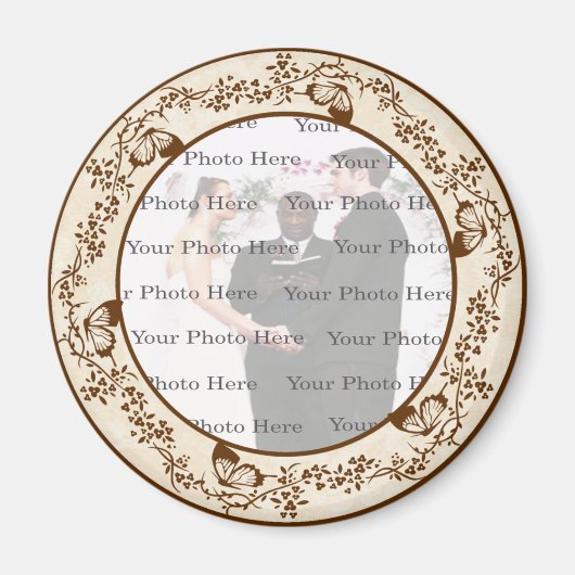 Élégant aimant rond papillon (Devant)