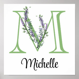 Elegant alfabet letter M Lavendel Eucalyptus Poster