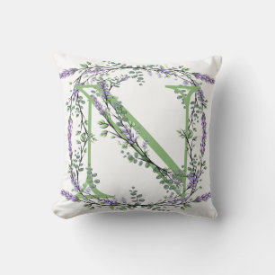Elegant alfabet letter N Lavendel Eucalyptus Kussen