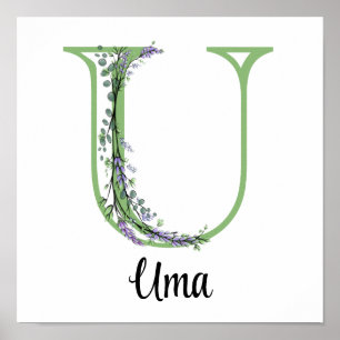Elegant alfabet letter U Lavendel Eucalyptus Poster