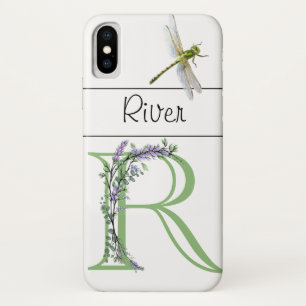 Elegant alfabet R Lavendel Eucalyptus Dragonfly iPhone X Hoesje