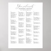 Elegant Alfabetical Wedding Seding Chart Poster (Voorkant)