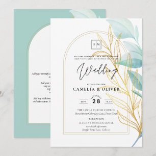 Elegant All-in-1 Zee Glass Blauwgroen Gold Leaf We Kaart