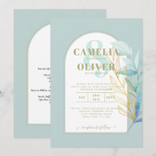 ELEGANT All-in-1 Zee Glass Gold Leaf Sage Wedding Kaart