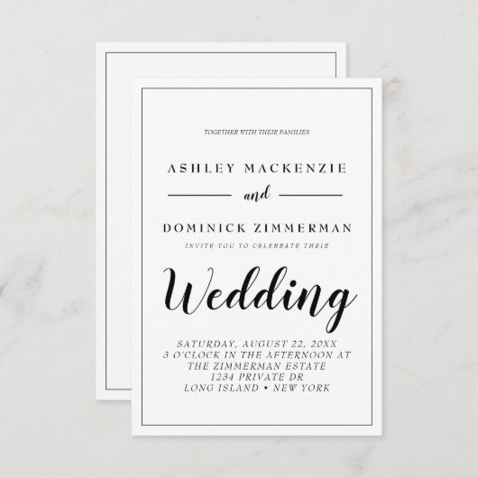 Elegant all in one Black Script Weddenschap Invita Kaart (Voorkant / Achterkant)