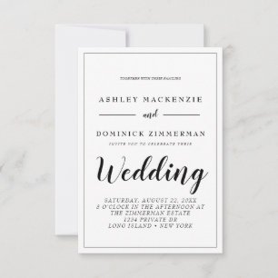 Elegant all in one Black Script Weddenschap Invita Kaart