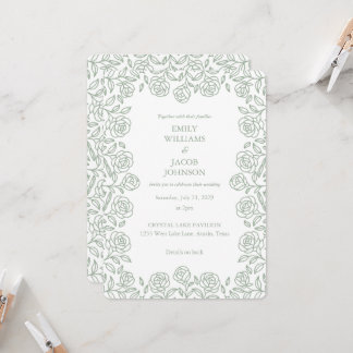 Elegant All in One Floral Sage & White Wedding Kaart