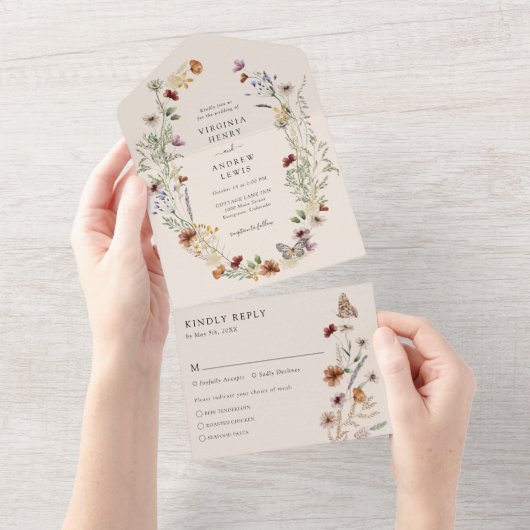 Elegant All in One Wedding Invite All In One Uitnodiging (Afscheurbaar)