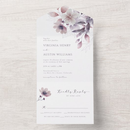 Elegant All in One Wedding Invite All In One Uitnodiging (Binnen)