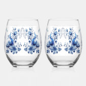 Elegant Alle Blauwe Chrysanten Bruiloft Wijnglas Zonder Voet (Links)