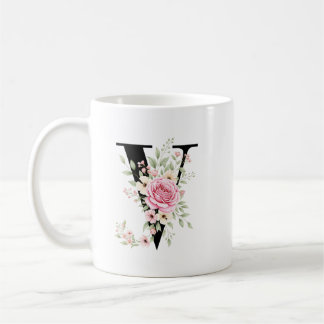 Elegant Alphabet Coffee Cup with Pink Rose Design Koffiemok