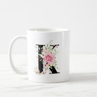Elegant Alphabet Coffee Cup with Pink Rose Design Koffiemok