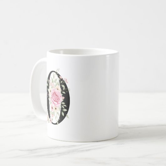 Elegant Alphabet Coffee Cup with Pink Rose Design Koffiemok (Voorkant links)