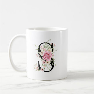 Elegant Alphabet Coffee Cup with Pink Rose Design Koffiemok