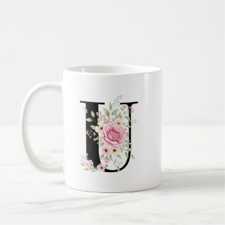 Elegant Alphabet Coffee Cup with Pink Rose Design Koffiemok