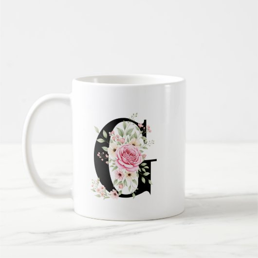Elegant Alphabet Coffee Cup with Pink Rose Design Koffiemok (Links)