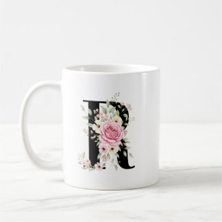 Elegant Alphabet Coffee Cup with Pink Rose Design Koffiemok
