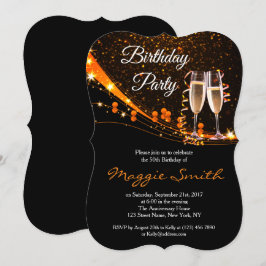Elegant Amber Champagne Verjaardagsfeest Uitnodige Kaart