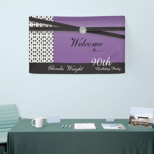 Elegant Amethyst Paars en Black Birthday Spandoek (Beurs)
