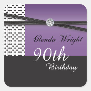 Elegant Amethyst Paars en Black Birthday Vierkante Sticker