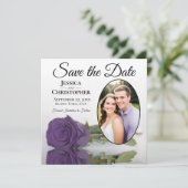 Elegant Amethyst Paars Roos & Oval Foto Weddenscha Save The Date (Staand voorkant)