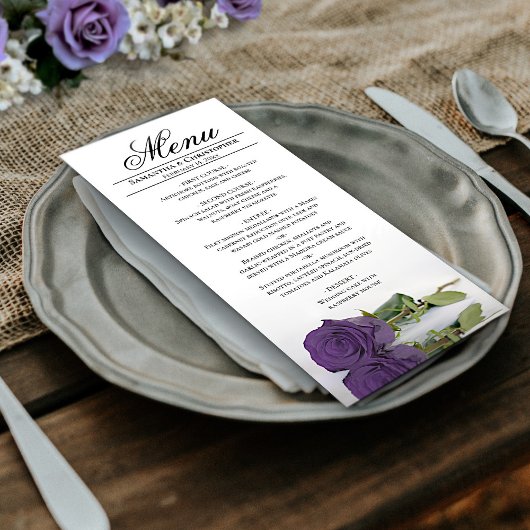 Elegant Amethyst Paars Roos Reflectie Wedding Menu