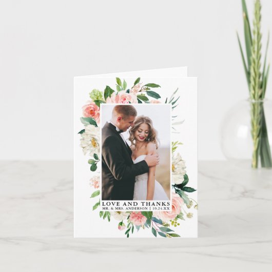 Elégant amour Merci Aquarelle rose note florale (Devant)