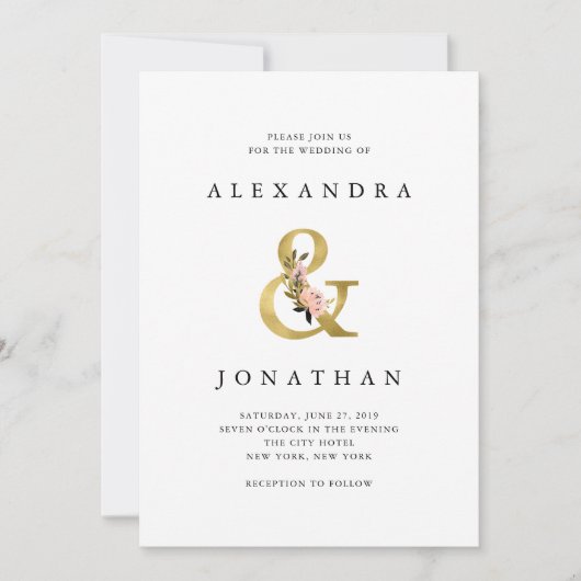 Elegant Ampersand | Goud en Blush Bruiloft Kaart (Voorkant)