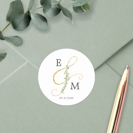Elegant Ampersand Greenery Monogram Wedding Ronde Sticker