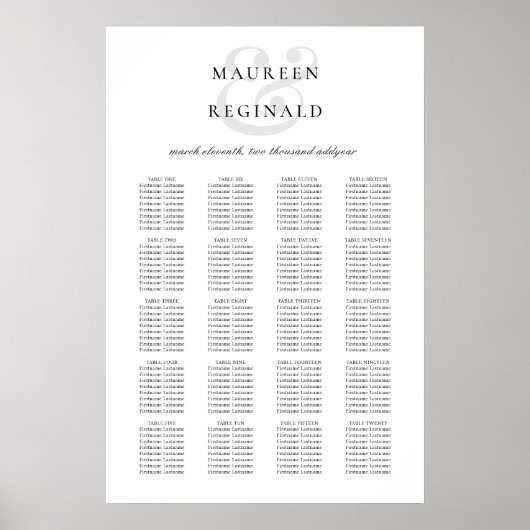 Elegant Ampersand Minimal Wedding Seating Chart Poster (Voorkant)