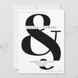 Elegant Ampersand Minimalistisch zwart wit bruilof Kaart